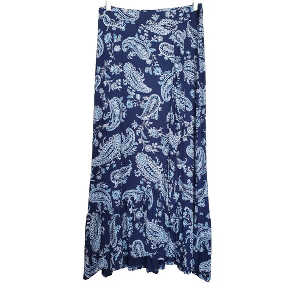 Talbots Petite Jersey Knit Blue Paisley Faux Wrap Maxi Pull-On Skirt Size MP - Picture 1 of 6